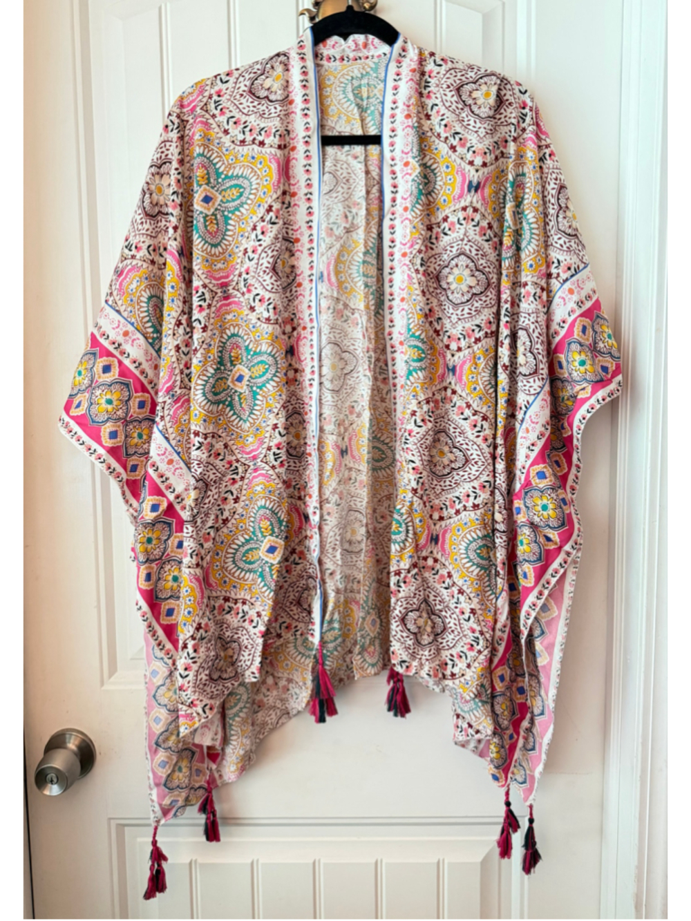 Women's Unbranded Paisley Tassel Kimono Coverup One Size White Pink